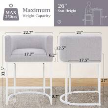 26" H Counter Height Bar Stools Set Of 3, Modern Barrel Counter Stools With Backrest And Arms, Black Metal Frames,Fabric Upholstered Accent Barstools - trắng - Xem 4