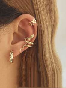 eTel LiKe 3pcs Vintage Gold Snake Ear Cuffs For Women - Yellow Gold - View 7