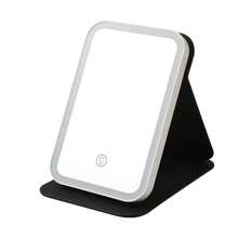 LED 化妆镜，便携式垂直皮革折叠洗脸盆，三色照明，可调节触摸屏，紧凑型化妆梳妆镜，完美的母亲节礼物