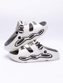 Men's White Sports English Text Print Colorblock Fashion Sandals, Suitable For Vacation & Outdoor - Light White - View 3