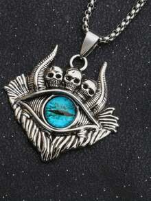 1pc Men's Hip Hop Punk Skull Devil's Eye Necklace - Evil Eye Skull Necklace - View 7