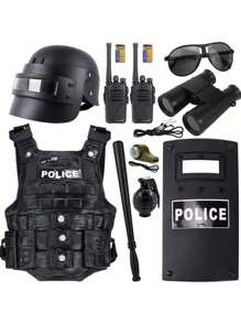 1 Stück/Set Polizei Kostüm, Spielzeug, Rollenspiel Spielzeug Requisiten Set, Kinderspielzeug, Soldaten Cosplay, Geschenk für Feiertage