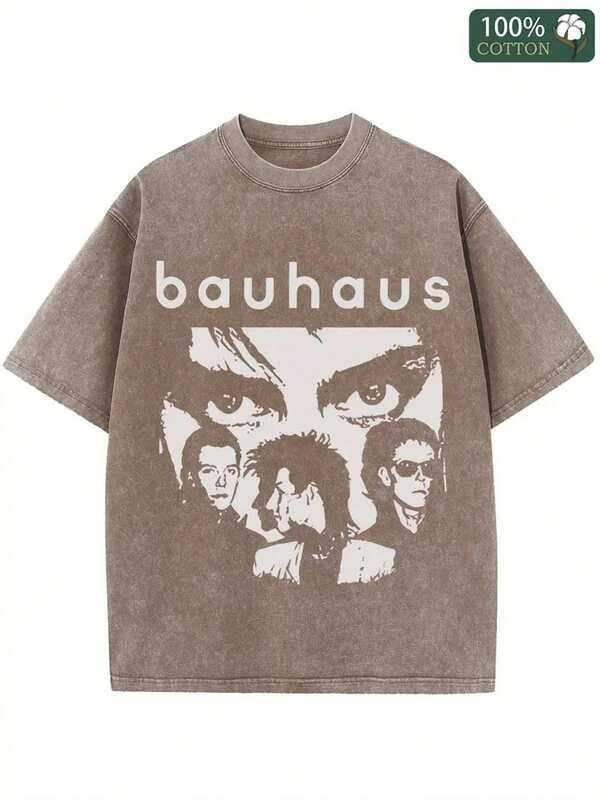 Bauhaus Rock Band Printed T-Shirt, 1 Piece, 230g Washed, High-Quality Wax Printed Cotton Retro Fashion Brand T-Shirt, Suitable For Summer T-Shirt With A Certain Thickness, Holiday Gift