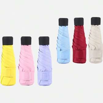 Travel Umbrella, Compact And Lightweight, 6 Ribs Reinforced, Foldable, Manual Open, UV Protection, Fashionable, Casual, Cute, Pongee (210T) Umbrella Cloth, Iron Umbrella Handle And Ribs