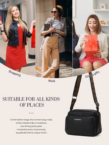 Women's Fashion Broad Strap Shoulder/Crossbody Bag For Daily Use - Black - View 6