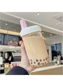 1 个大号吸管杯：透明塑料水瓶，适用于果汁、牛奶和直接饮用 - 彩色 - 查看 12