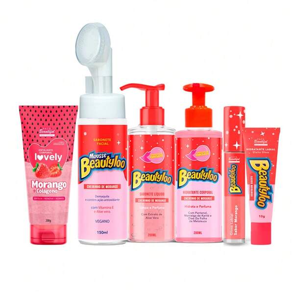 Kit Morango Cheirinho de Chiclete+Esfoliante Linha Beautyloo