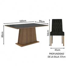 Juego de comedor mesa de vidrio y 4 sillas Madesa Oxford color marrón y negro diseño de tela lisa moderno y elegante para dining familiar - Marrón y negro - Ver 3