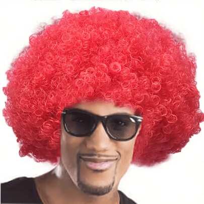 Vibrant Afro Bouffant Wig - Colorful Clown Costume Wig For Parties, Fans And Themed Events, Elastic Mesh Cap, Great For Cosplay And Holiday Parties, Festival Wigs, Curly Hairstyles, Fit Wigs, Wig Accessories, Fake Headpiece Round Curls Props, Afro Wigs, Fans Hair
