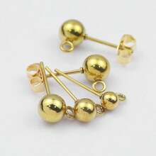 10pcs Stainless Steel Round Ball Earrings Post And Backs, Suitable For DIY Jewelry Making - Gold [BXG63] - View 5