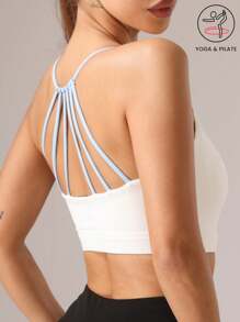 1 pièce Soutien-gorge de sport sans armature à dos nageur pour femmes, soutien-gorge de fitness rembourré et antichoc