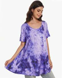 Plus Size Tops For Women Short Sleeve Shirts Casual Round Neck Summer Clothes Tunics For Leggings - Hoa màu tím - Xem 4