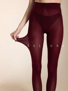 1件装经典百搭日常通勤及夜店穿着丝滑优质安哥拉红连裤袜，舒适 - 酒紅色 - 查看 6