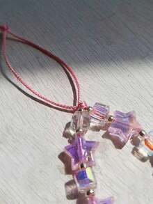 1pc Glass Phone Strap With Pink Star, Summer Bling Bling Phone Shell Lanyard For Digital Camera Gifts For Mother, Family, Friends, Birthday, Holiday Phone Charm, Phone Chain - Multicolor - View 8