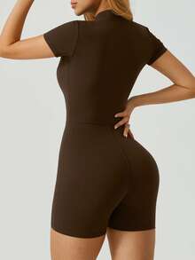 NcmRyu 1pc Solid Color Women Casual Everyday Loose Yoga Comfortable Activewear For Fitness Gym Running And Outdoor Activities Spring/Summer Conjunto Deportivo Mujer - 咖啡棕 - 查看 4