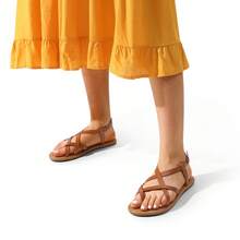 Womens Gladiator Flat Sandals Ladies Comfortable Cross Straps Wedding Sandals - Brown - View 9