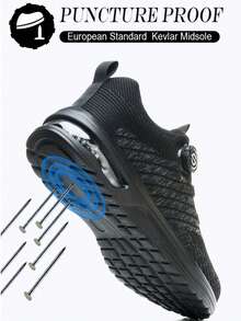 UMBURLLY Men's Steel Toe Safety Shoes, Anti-Crush Anti-Puncture Air Cushion Sole Lace-Up Work Boots, Suitable For All Seasons