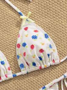 Costume da bagno bikini sexy da donna con spalline alla halter, set di 2 pezzi, adatto per vacanze al mare estive - Multicolore - Visualizzare 4