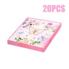 80/40/20 piezas Servilletas desechables de 13 * 13 pulgadas con estampado de mariposas y flores en rosa y azul, para uso en fiestas de cumpleaños, reuniones familiares, banquetes de bodas, decoración de hoteles y restaurantes - Rosa - Ver 15