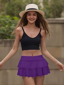 Women's Summer Mini A-Line Skirt Solid Color Layered Frilly Daily Skirt Cake Skirt Minidress - Purple - View 1