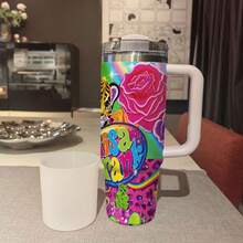 1pc 40oz Rainbow Tiger Pattern Stainless Steel Tumbler With Handle Double-Wall Insulation Suitable For Hot And Cold Drinks, Perfect Gift For Friends, Great For Travel Back To School - Multicolor - View 6