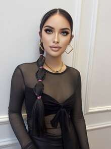 JENNIFER 1-Pack Creative And Fashionable Braids 18Inch Synthetic Hair Extensions With Rubber Bands For Daily Wear - Natural Black - View 4