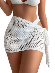 Women Bikini Cover Ups Skirt Summer Crochet Cutout Swimsuit Bottom Cover Up For Beach Swimwear Bathing Suit - White - View 5