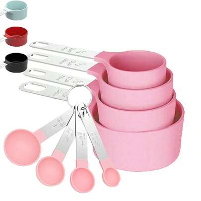 8pcs Measuring Cups & Spoons Set, Stackable Cups And Spoons, Nesting Measure Cups With Stainless Steel Handle, Kitchen Gadgets For Cooking & Baking