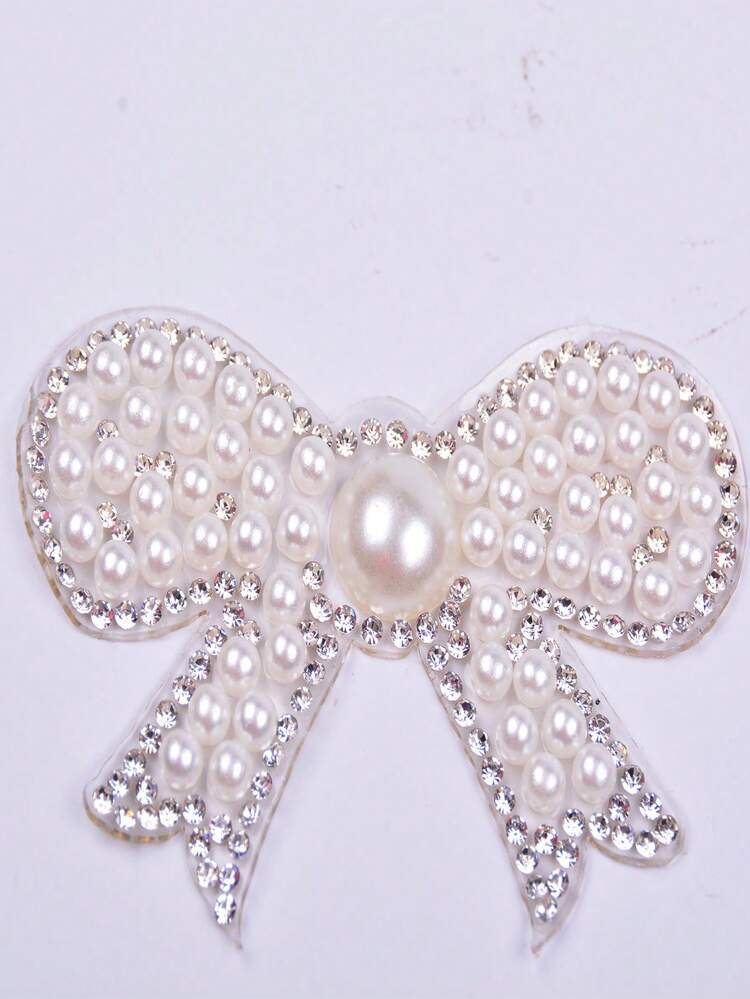 4个可爱仿珍珠蝴蝶结贴片，时尚DIY装饰贴纸，适用于衣服、鞋子、帽子和包包，夏季、学校主题 - 彩色 - 查看 3