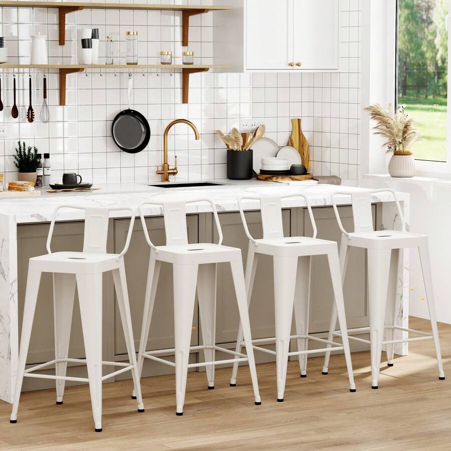 GOOTEEL Metal Bar Stools Set Of 4 Counter Stools With Removable Back White - trắng - Xem 1
