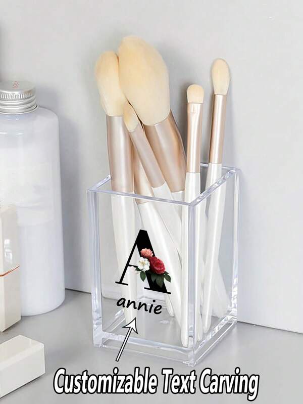 1 pezzo Porta pennelli per trucco in acrilico trasparente personalizzabile, scatola porta matita per sopracciglia, organizer per cosmetici, portapenne, portaspazzolino, organizer da scrivania, adatto per vanità, bagno, casa, camera da letto, viaggio, regalo per mamma, amici, insegnanti, compleanni, scrivania, porta pennelli