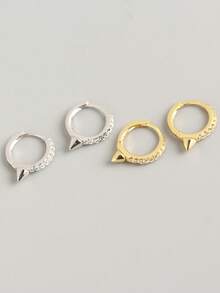 1 对 2 件奢华 S925 银密镶 CZ 耳钉，独特设计女士日常配饰，生日派对礼物 - 金黃色 - 查看 8