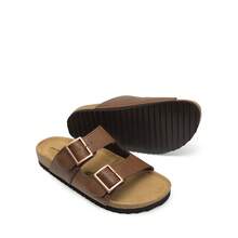 Womens Slide Sandals Cork Footbed Open Toe Adjustable Flat Sandals Comfort Slip On Slippers For Summer - Brown - View 6