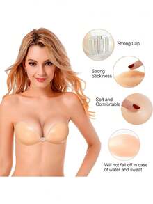 Adhesive Bra Strapless Sticky Invisible Push Up Reusable Silicone The Best Off Backless Viscous For Women - Apricot - View 4