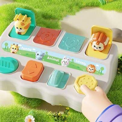 Hộp bật lên hoạt hình trốn tìm dành cho trẻ em - Đồ chơi học tập tương tác kèm thẻ động vật, quà tặng giáo dục cho sinh nhật hoặc Giáng sinh