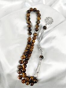 1pc Classic Simple Jade Stone Beads Bracelet Tasbih, Suitable For Men Everyday Wear - Tiger Stone - View 3