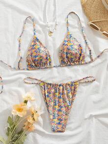 2件套女士亮片碎花分体比基尼泳衣，适合度假海滩夏季穿着 - 彩色 - 查看 3