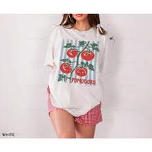Camiseta Pomodoro Vintage Tomate Graphic Tee Tomato Girl Summer TTeto Camiseta Italian Market Shirt Amalfi Estética Oversized Tops - Blanco - Ver 2