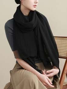 1 件女士纯色巴厘岛轻质披肩，百搭优雅长围巾，适合所有季节，可作为披肩、头巾佩戴，非常适合旅行、约会、日常穿着