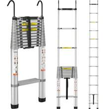 Telescoping Ladder, Max. 20.3 FT 419 LBS Capacity, Aluminum Lightweight One/Multi-Button Retraction Collapsible Extension Ladder With Non-Slip Feet, Portable Multi-Purpose Compact Ladder For Home, RV, Loft, ANSI Liste