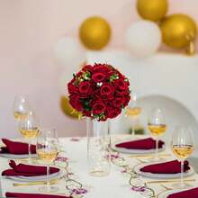 BLOSMON Flower Centerpieces For Tables Wedding: 10 Pcs Crimson Red Artificial Rose Flowers Balls Decoration - 9.5 Inch Fake Silk Kissing Floral Arrangement For Home Party Event DIY Decorhalloween - Màu Hồng Tươi - Xem 11