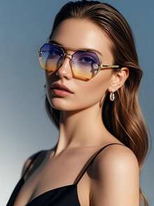 1 件装女士双梁多边形金属框架链腿时尚眼镜，适合夏季海滩度假、户外、旅行 - 漸層 - 查看 5