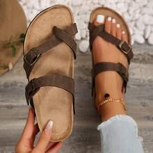 Comfortable Women's Cork Footbed Sandal With Adjustable Buckle For Summer Beach Sandals - 復古駝色 - 查看 7