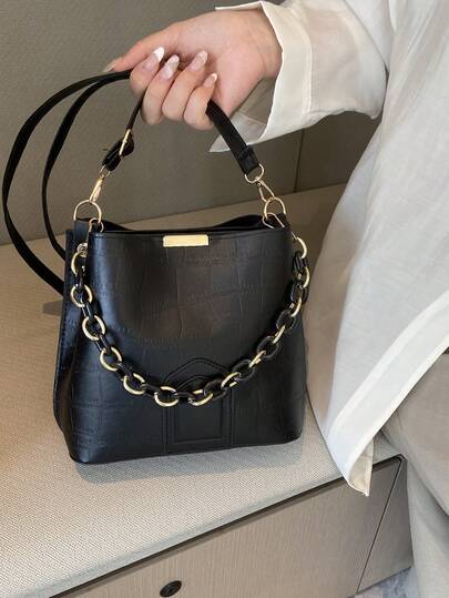 حقيبة دلو للنساء ذات طراز أنيق، حقيبة كورية أنيقة متعددة الاستخدامات للكتف والعبور، حقيبة يد عتيقة