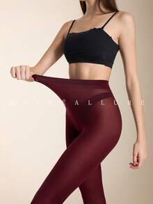 1件装经典百搭日常通勤及夜店穿着丝滑优质安哥拉红连裤袜，舒适 - 酒紅色 - 查看 3