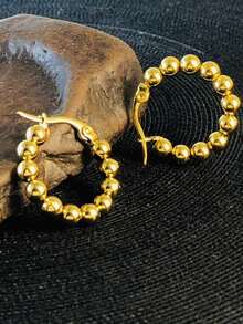 Un par de pendientes pequeños y redondos con cuentas, de estilo sencillo y de moda - Amarillo Oro - Ver 7