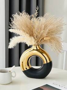 1个5.5英寸陶瓷甜甜圈花瓶，圆形花瓶，适合种植芦苇草，北欧现代装饰花瓶，陶瓷花瓶装饰品，适用于婚礼、卧室、客厅、咖啡桌、办公室、圣诞礼物等场合。（如果您对尺寸有疑问，请参考尺寸表并谨慎购买） - 彩色 - 查看 5