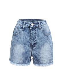 Teen Girls' Butterfly Print Distressed Denim Shorts - Light Wash - View 1