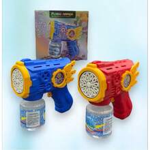 Automatic Bubble Blower Machine, Colorful, Kids Toy, Blue Red, 50ML - Blue+Battery+Refill - View 3