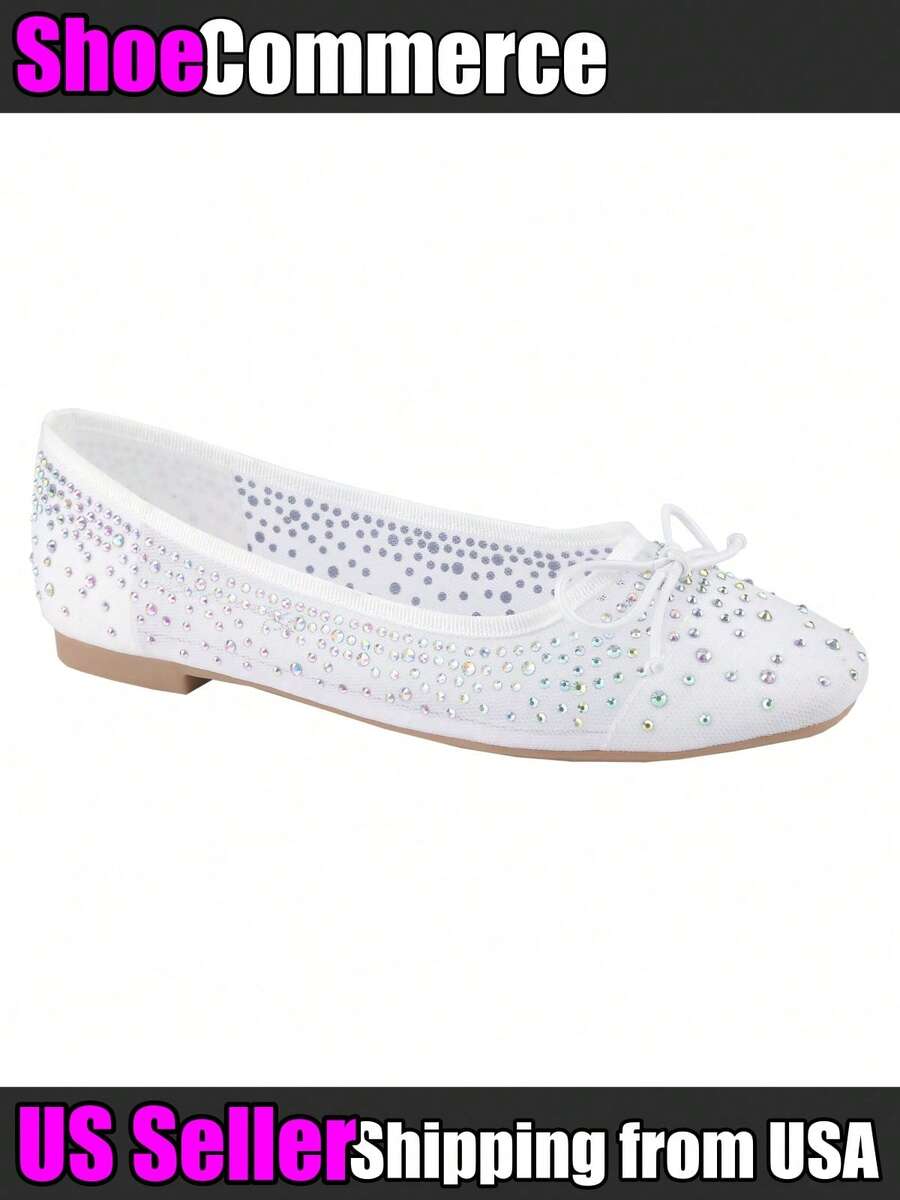 Women's Bow Ballet Flats Slip-On Round Toe Rhinestone Mesh Bowknot Ballerina Flat Elegant Dress Comfort Casual Daily Spring Summer Shoes - White - View 1